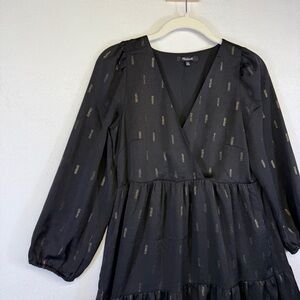 Madewell Metallic Tiered Jacquard Fauxed Tiered Mini Dress Women XXS Black/Gold